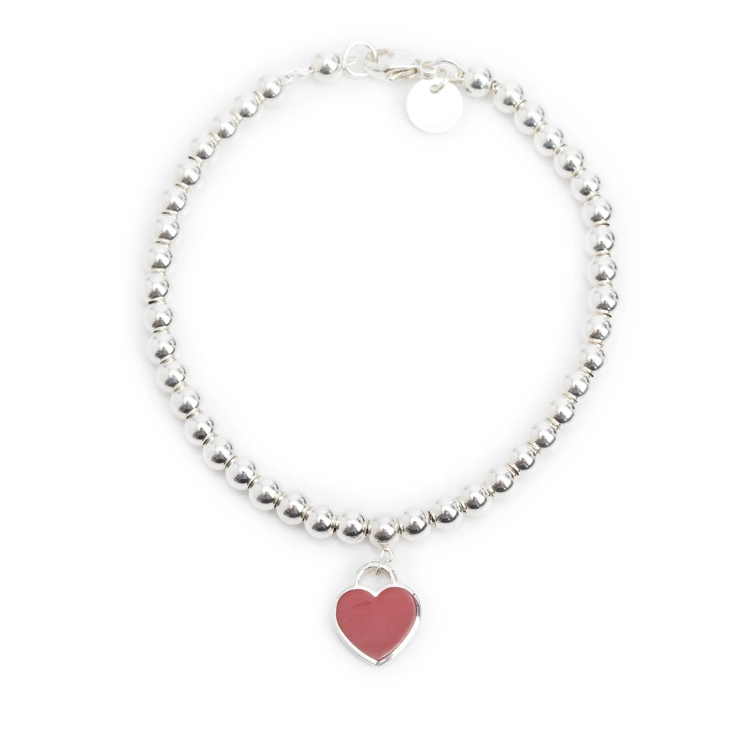 Tiffany & Co Return to Tiffany Mini Heart Tag 4 MM Bead Bracelet withe Red Enamel