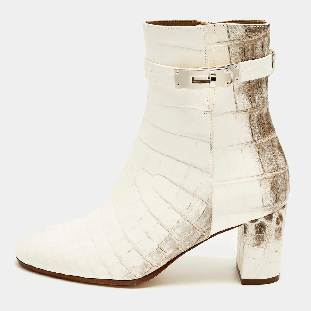 Hermes Saint Germain Size 36 White Himalaya Niloticus Crocodile Ankle Boots