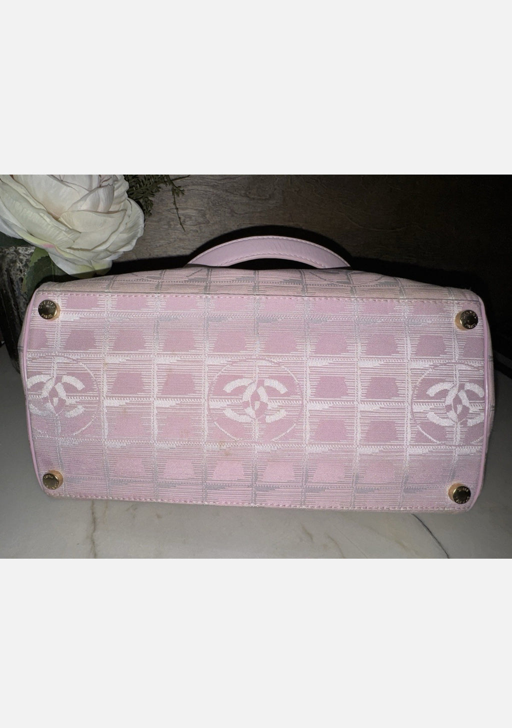 CHANEL Pink New Travel Line Jacquard CC Tote Bag