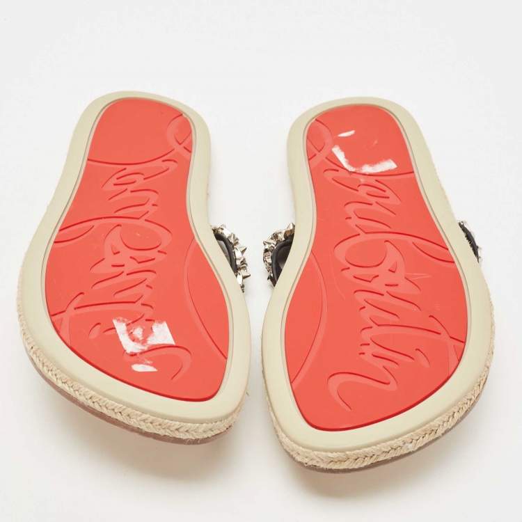 Christian Louboutin Black Leather Spike Thong Sandals Size 43
