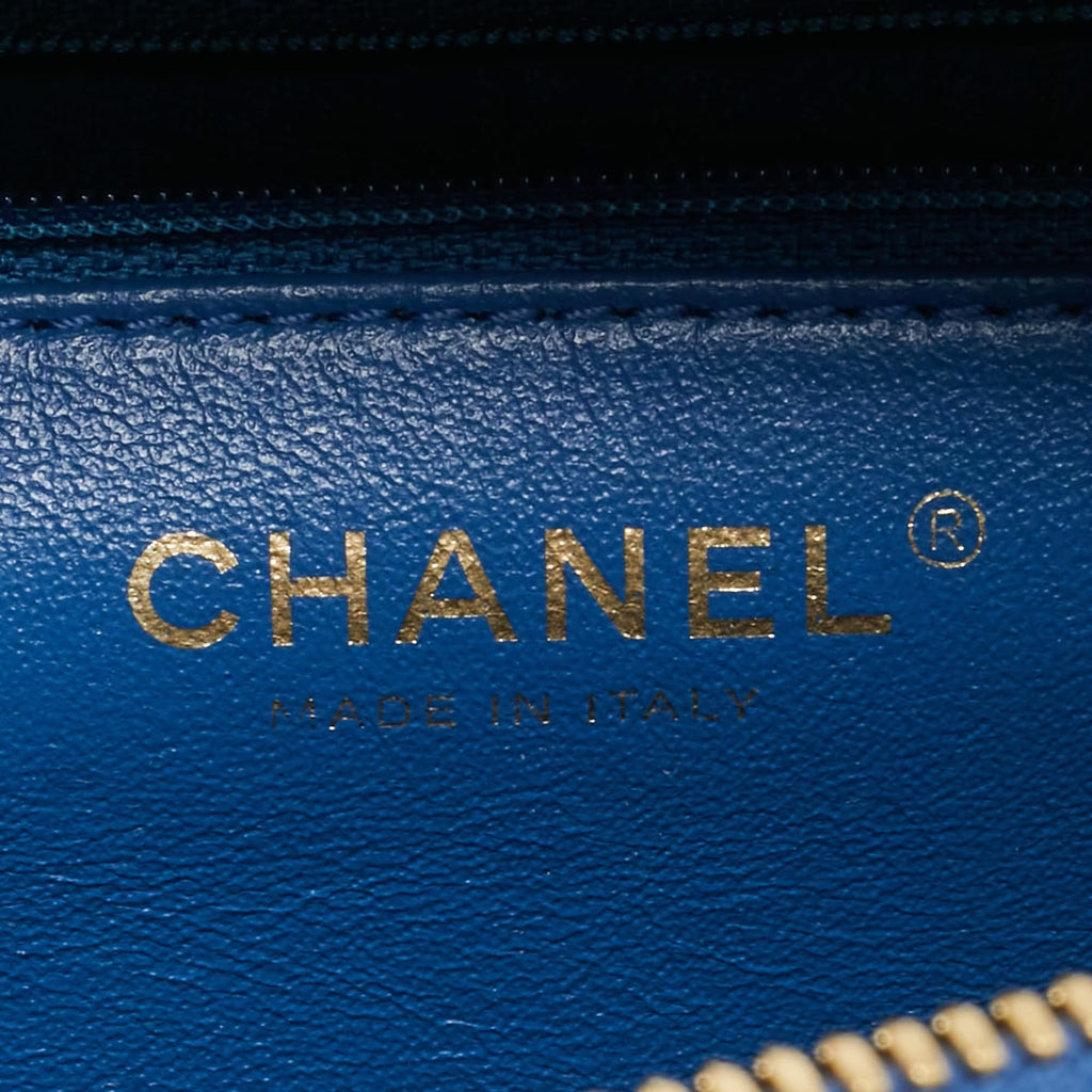 Chanel Trendy CC Medium Blue Chevron Leather Bowling Bag