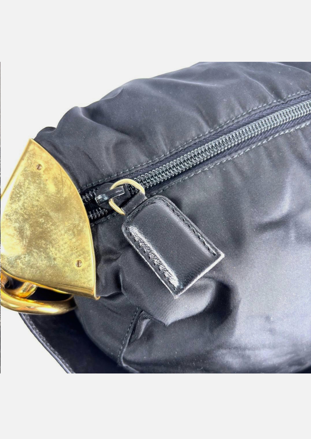 Prada Triangle Hobo Shoulder Bag Nylon Leather Black