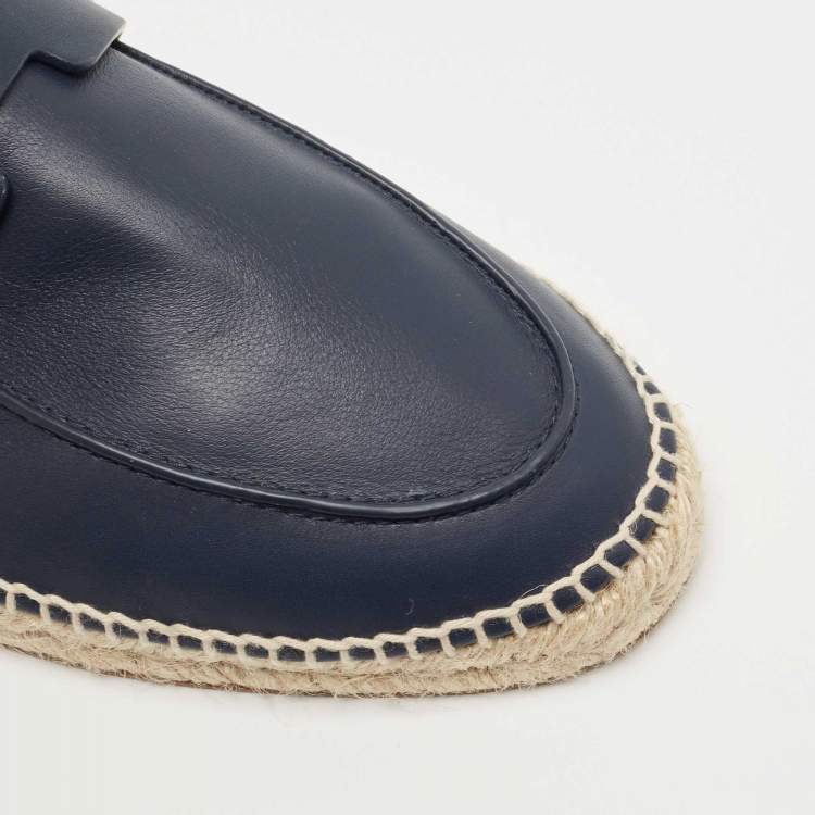 Hermes Navy Blue Leather Trip Espadrilles Size 46