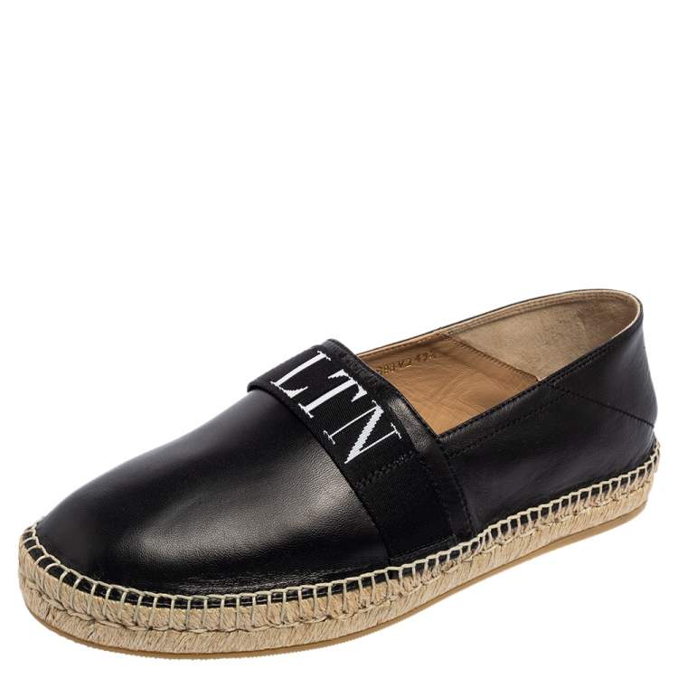 Valentino Black Leather VLTN Slip On Espadrille Flats Size EU 43.5