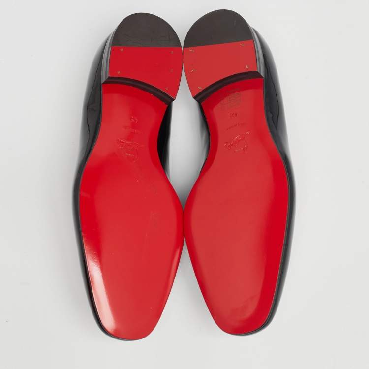Christian Louboutin Black/Red Patent Leather and Calf Hair Mustache Smoking Slippers Size 43