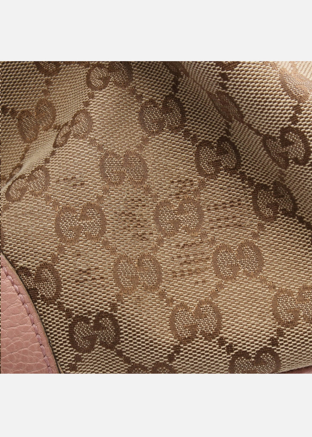 Gucci Canvas Leather Shoulder Tote Bag Beige Brown Pink