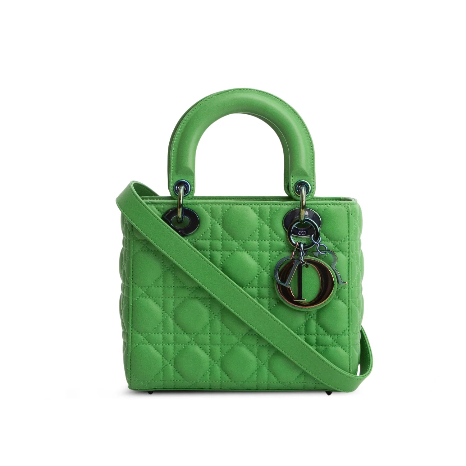 Christian Dior 2022 Green Cannage Lambskin Leather Small Lady Dior Bag