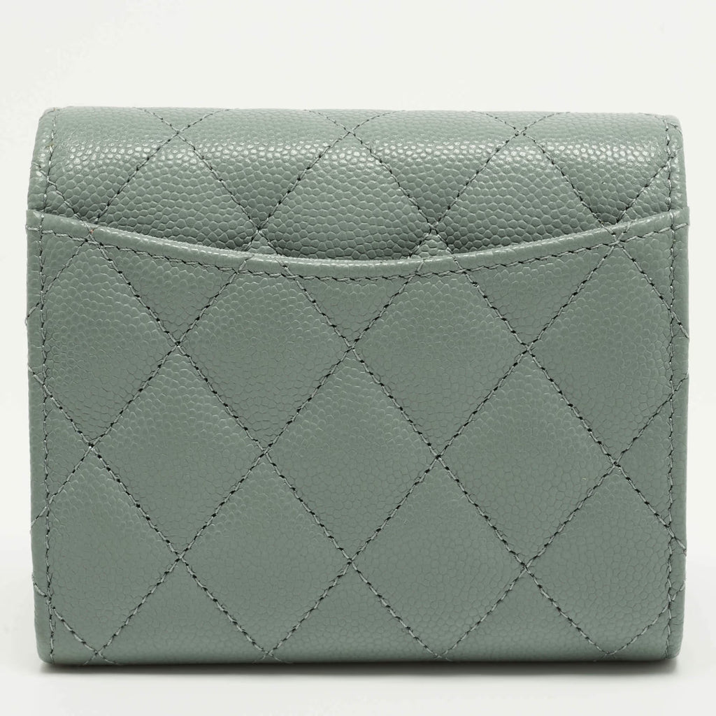 Chanel Classic Sage Green Quilted Caviar Leather Trifold Wallet