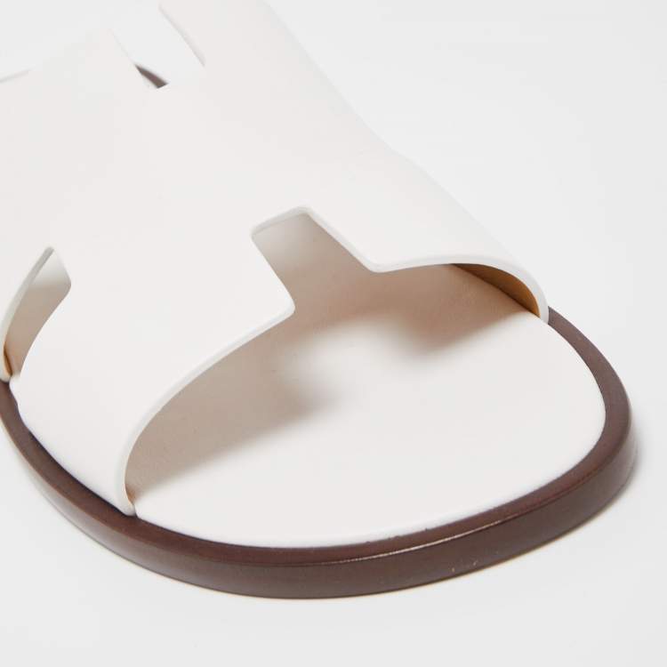 Hermes White Leather Oran Flat Sandals Size 44