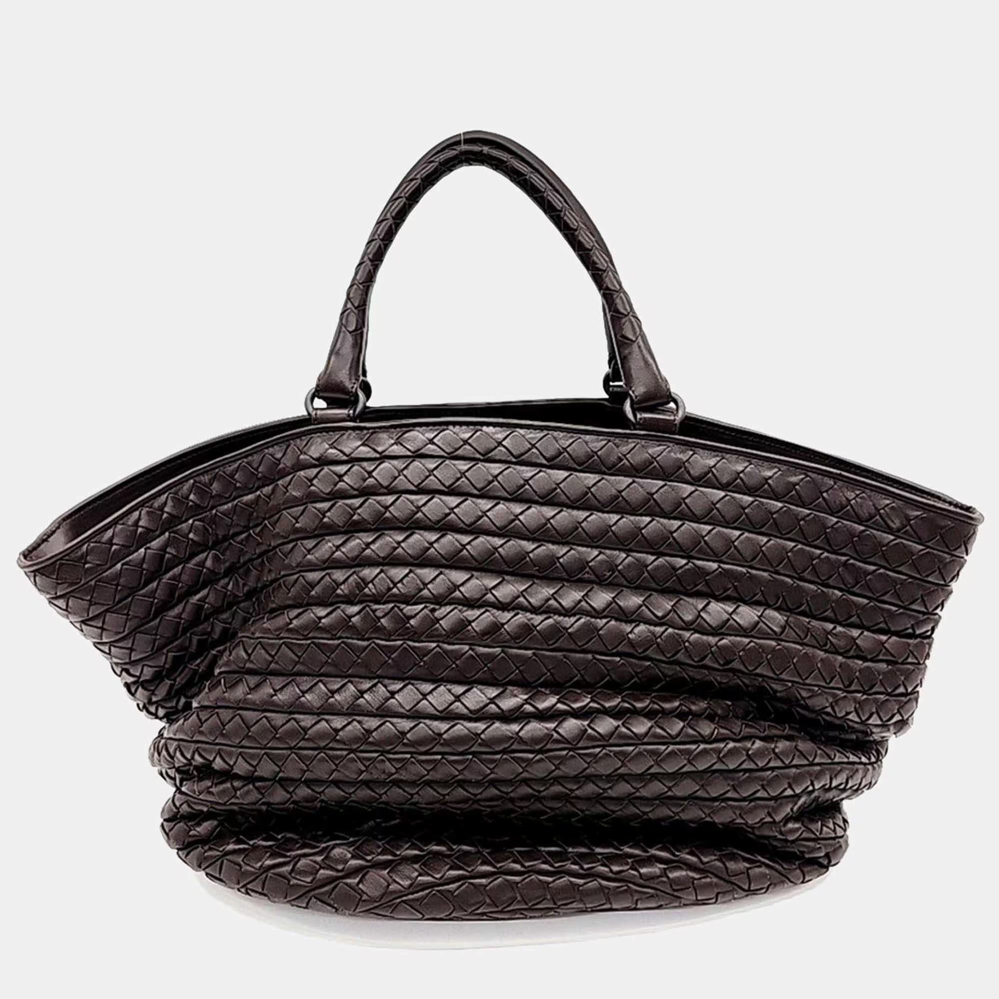 Bottega Veneta Brown Leather Mesh Tote Bag