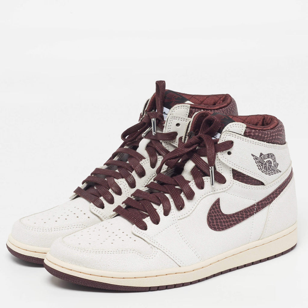 Air Jordans Jordan 1 Retro OG A Ma Maniére Size 44 White/Burgundy Cracked Leather High Top Sneakers