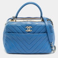 Chanel Trendy CC Medium Blue Chevron Leather Bowling Bag