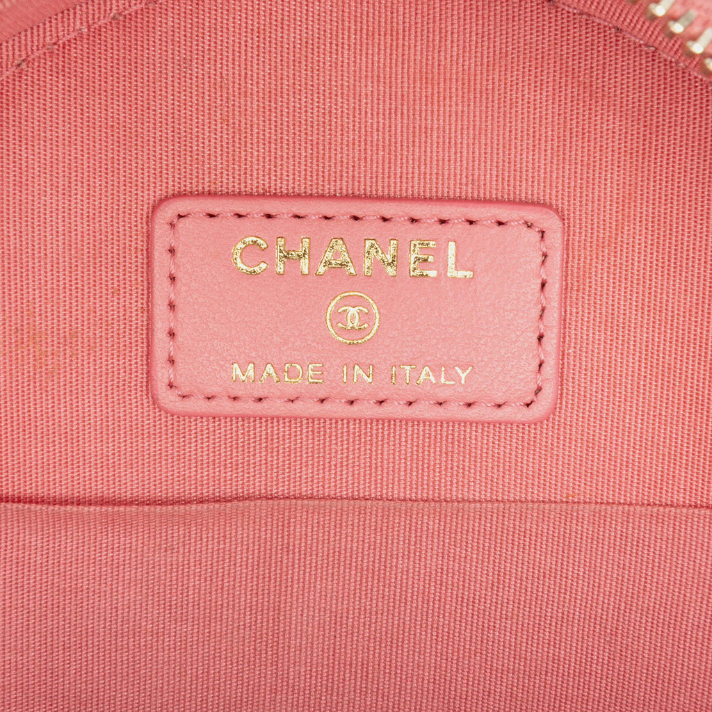 Chanel Pink CC Embossed Caviar Camellia Round Clutch With Chain