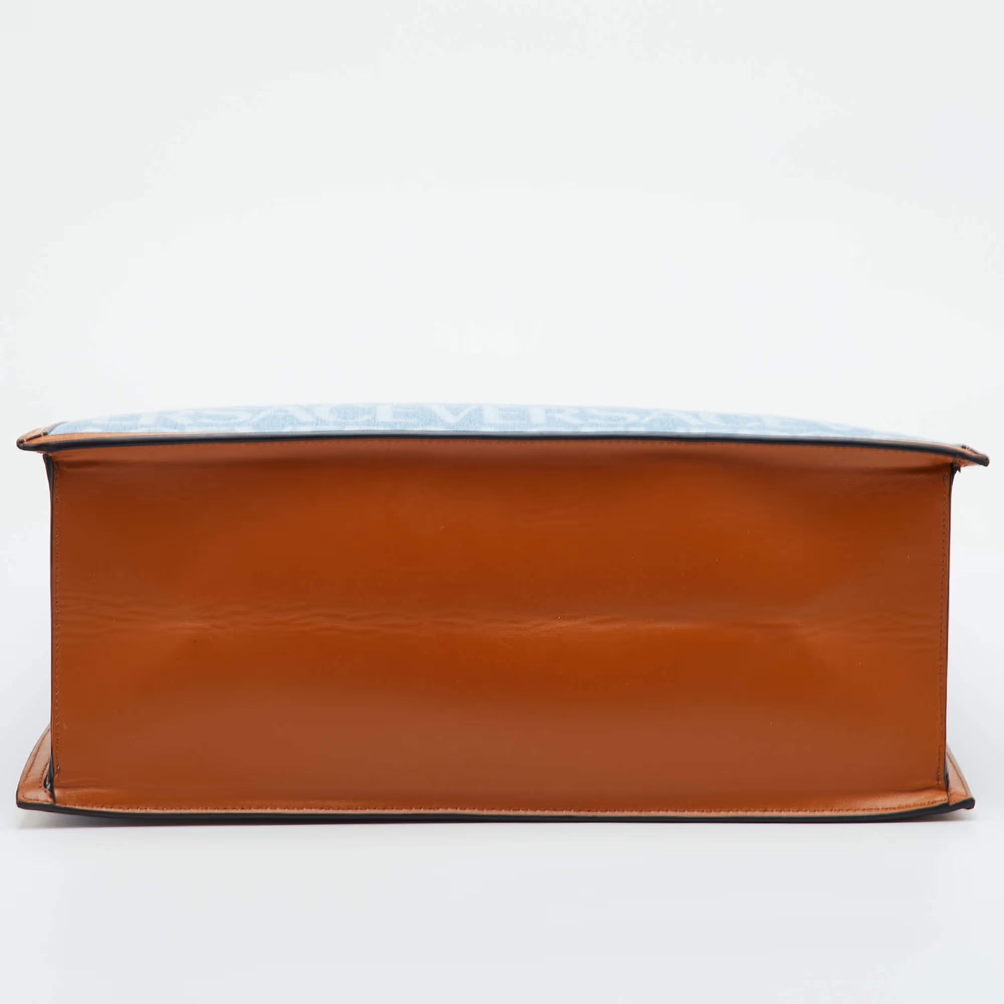 Versace Allover Blue/Brown Denim and Leather Shopper Tote