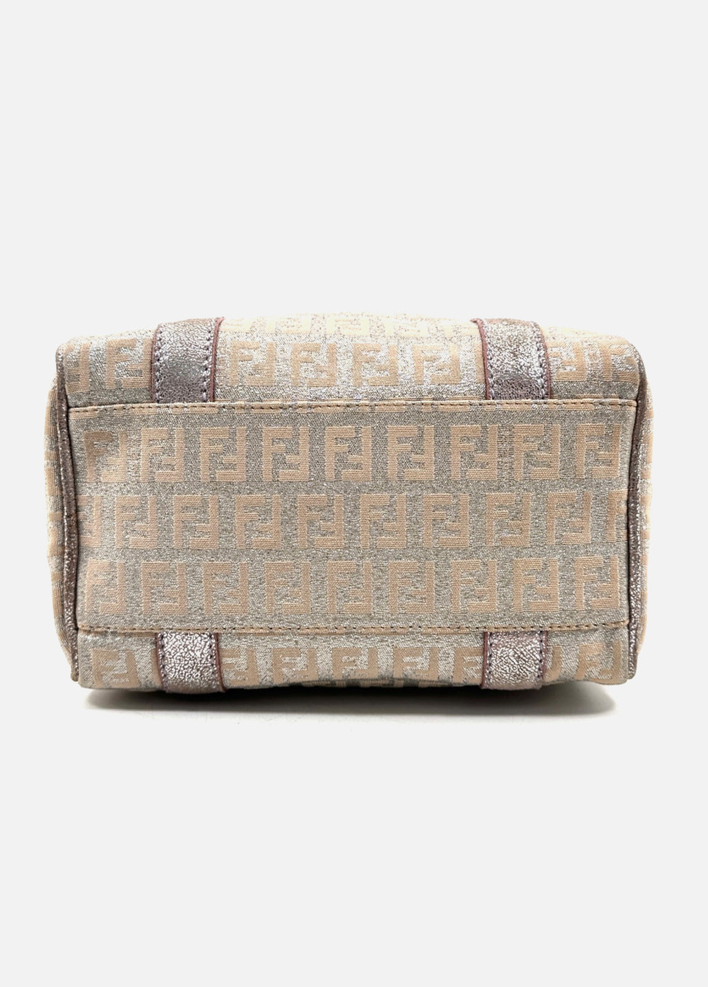 FENDI Mini Boston Bag Zucchino Canvas Leather Pink Beige Silver Purse