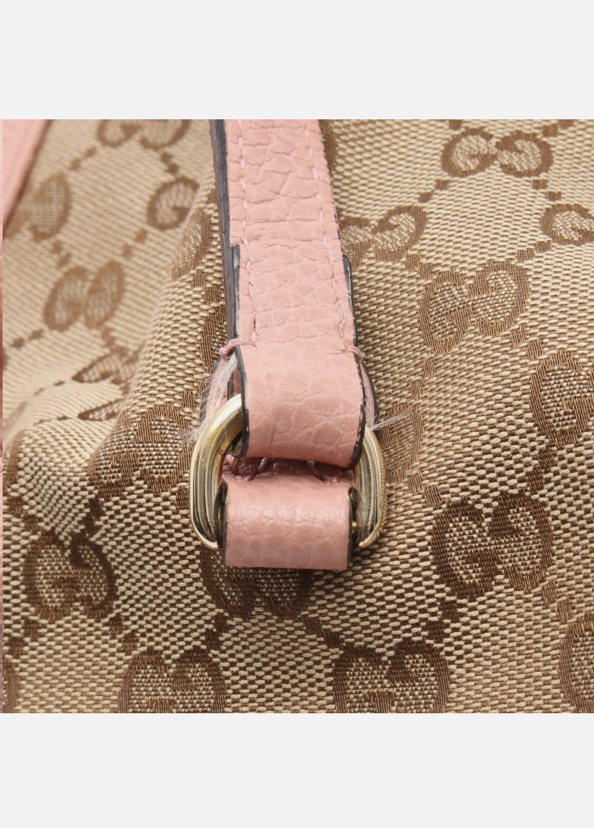 Gucci Canvas Leather Shoulder Tote Bag Beige Brown Pink