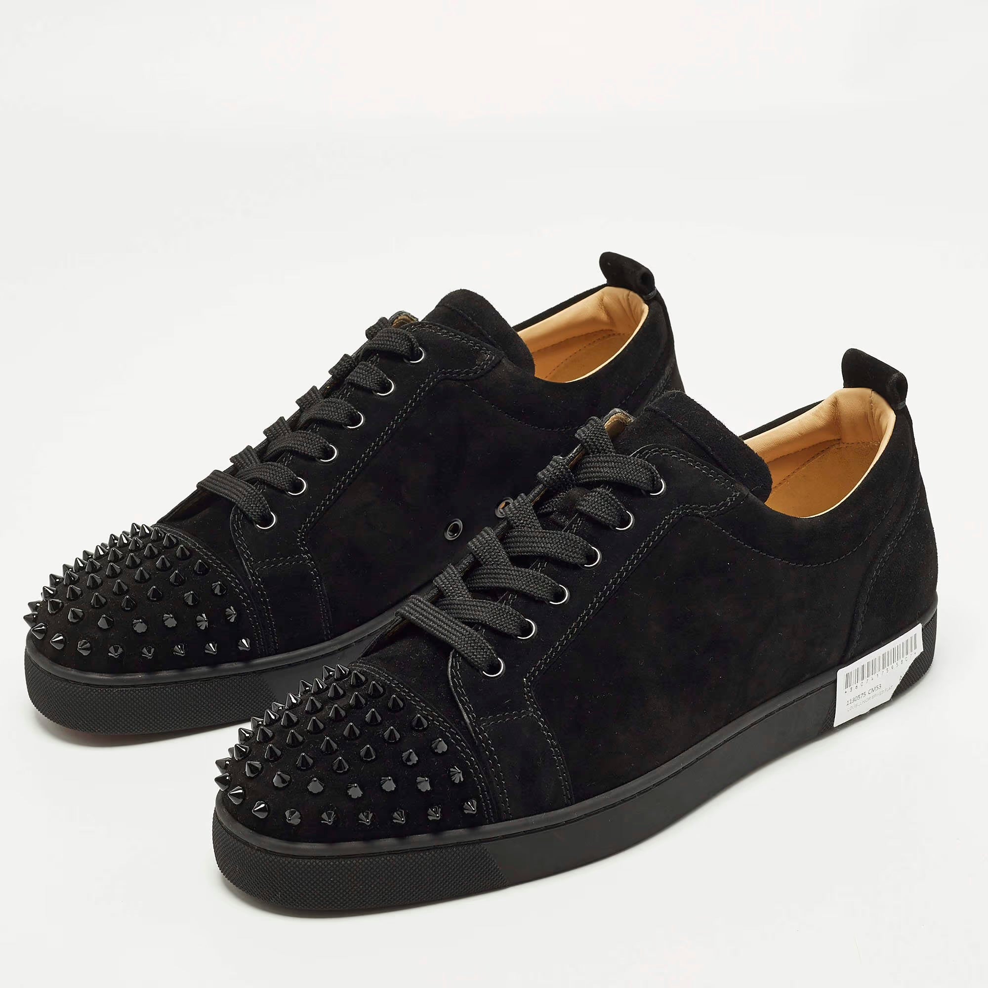 Christian Louboutin Louis Junior Spikes Size 44.5 Black Suede Low Top Sneakers
