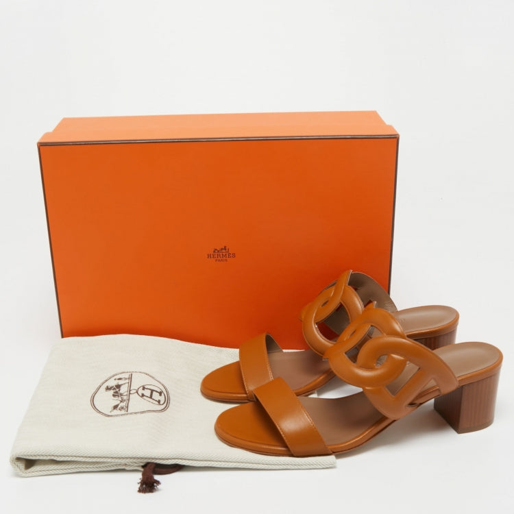 Hermes Brown Leather Bikini Sandals Size 36.5