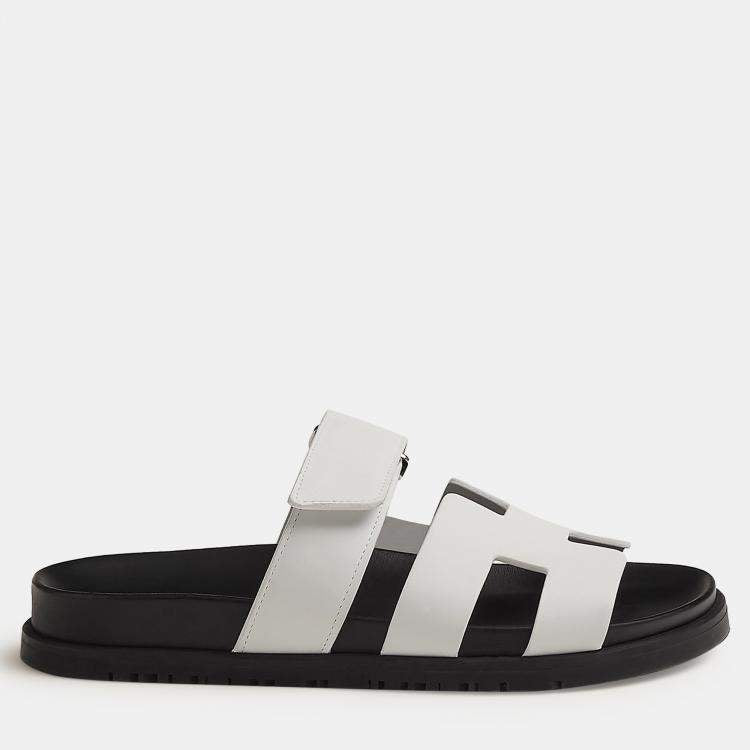Hermes Black and white Rubber Chypre sandal 36