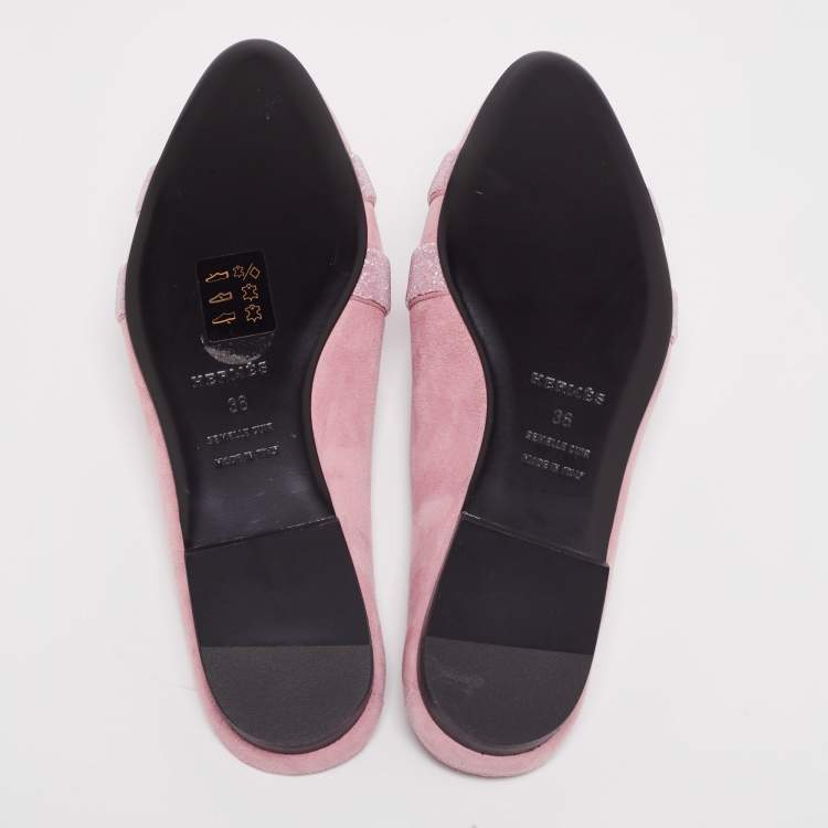 Hermes Pink Glitter And Suede Roxane Mule Flats Size 36
