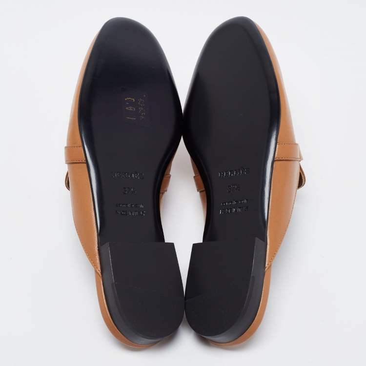 Hermes Brown Leather Oz Mules Size 37.5