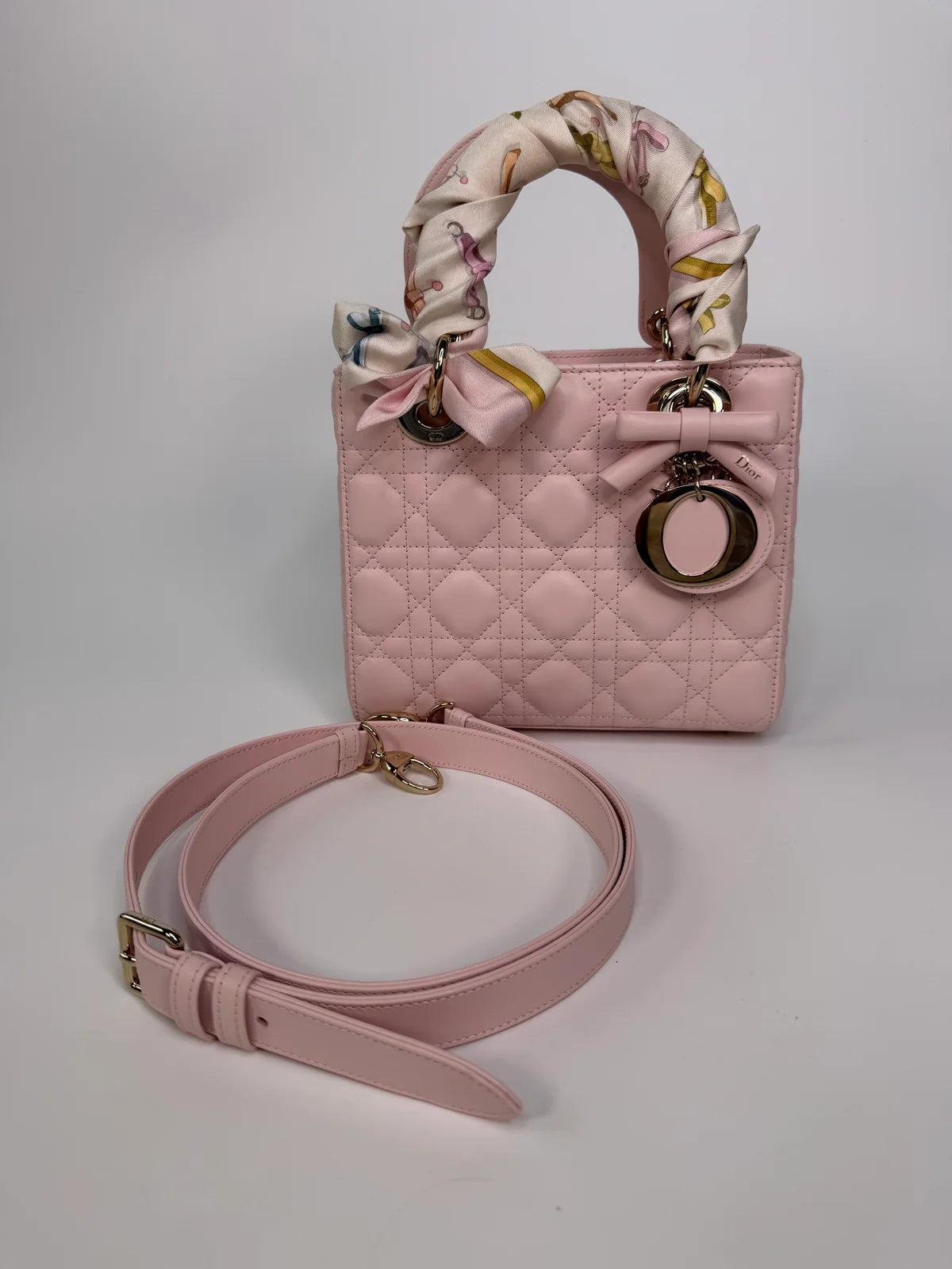 CHRISTIAN DIOR LADY DIOR SMALL BAG IN ROSE TENDRE WITH GOLD HARDWARE