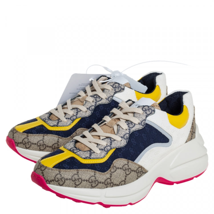 Gucci Multicolor GG Canvas And Leather Rhyton Sneakers Size 40