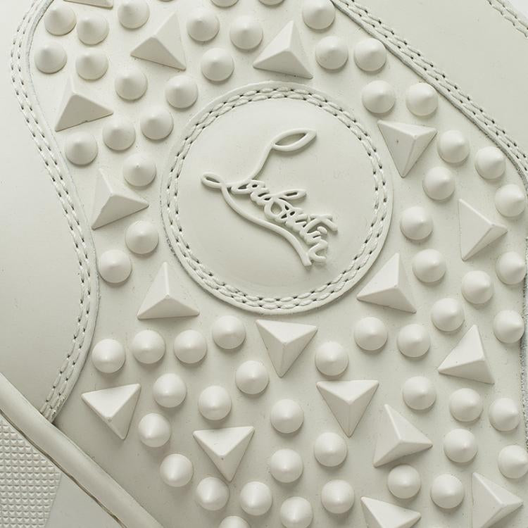 Christian Louboutin White Leather Louis Spikes Lace Up High Top Sneakers Size 43.5