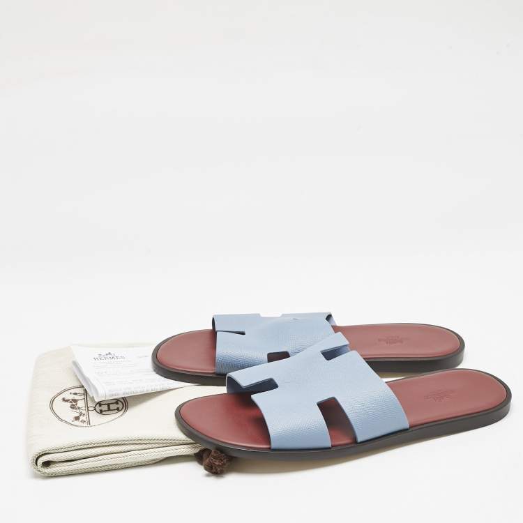 Hermes Blue Leather Izmir Flat Sandals Size 44.5