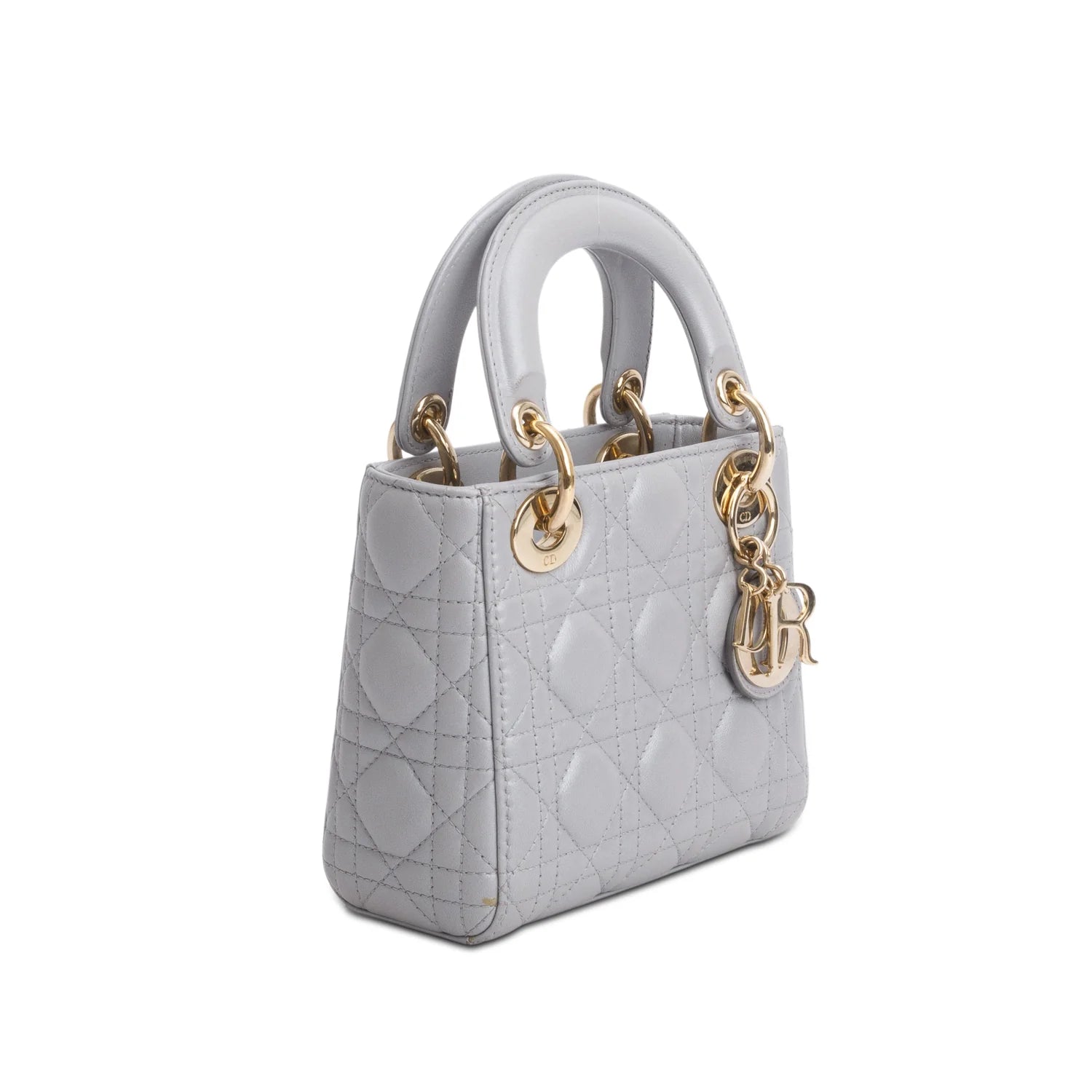 Christian Dior Grey Cannage Leather Mini Lady Dior Bag