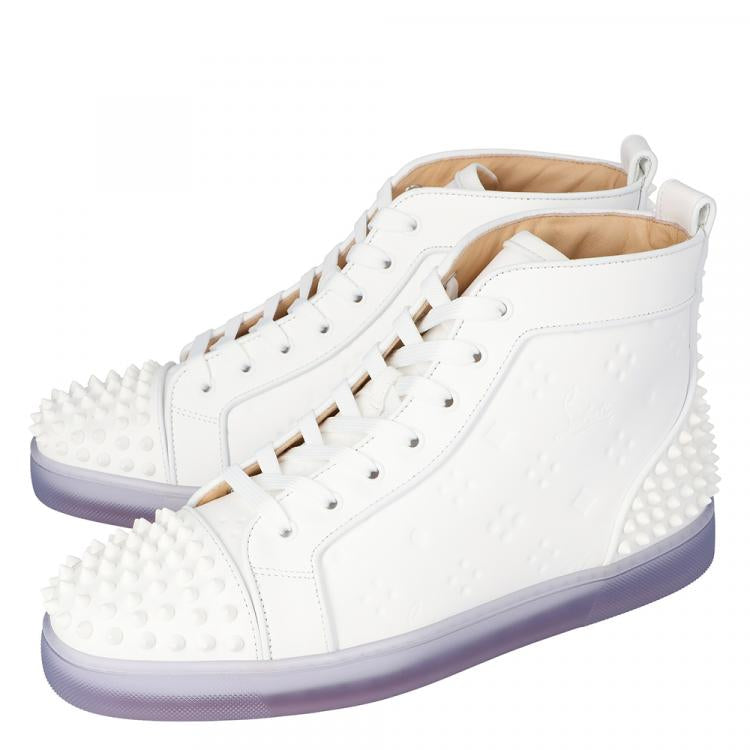 Christian Louboutin White Embossed "LoubinTheSky" Leather Lou Spikes 2 High-Top Sneakers Size 45