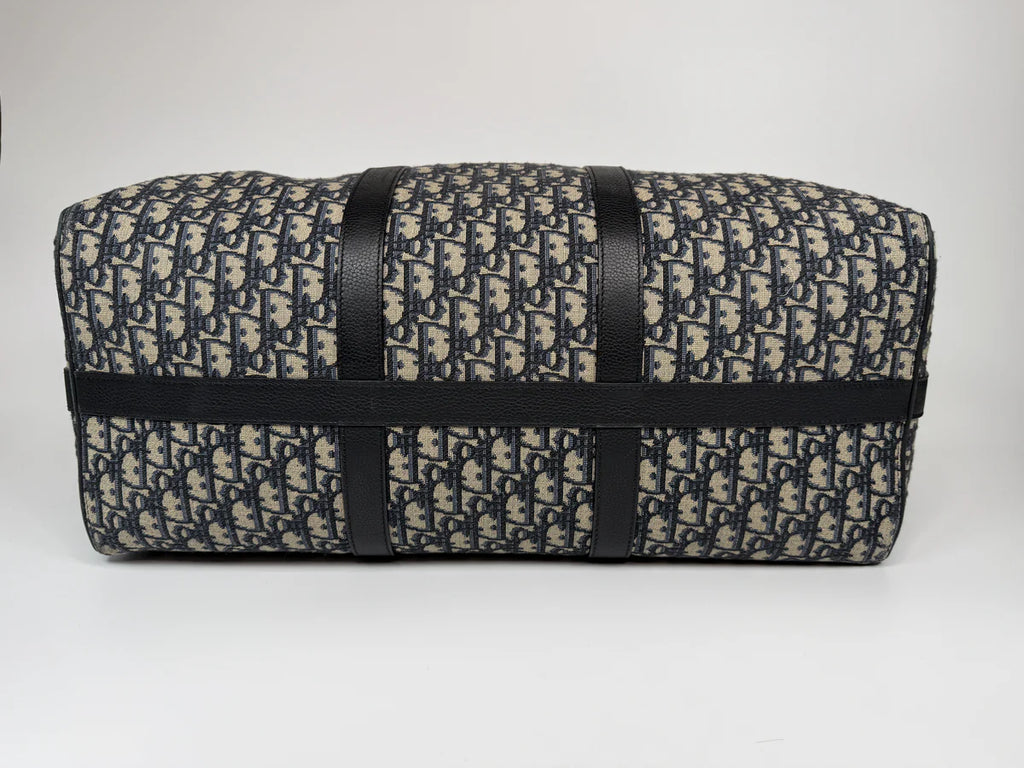 CHRISTIAN DIOR OBLIQUE CANVAS TRAVEL BAG WITH SILVER HARDWARE