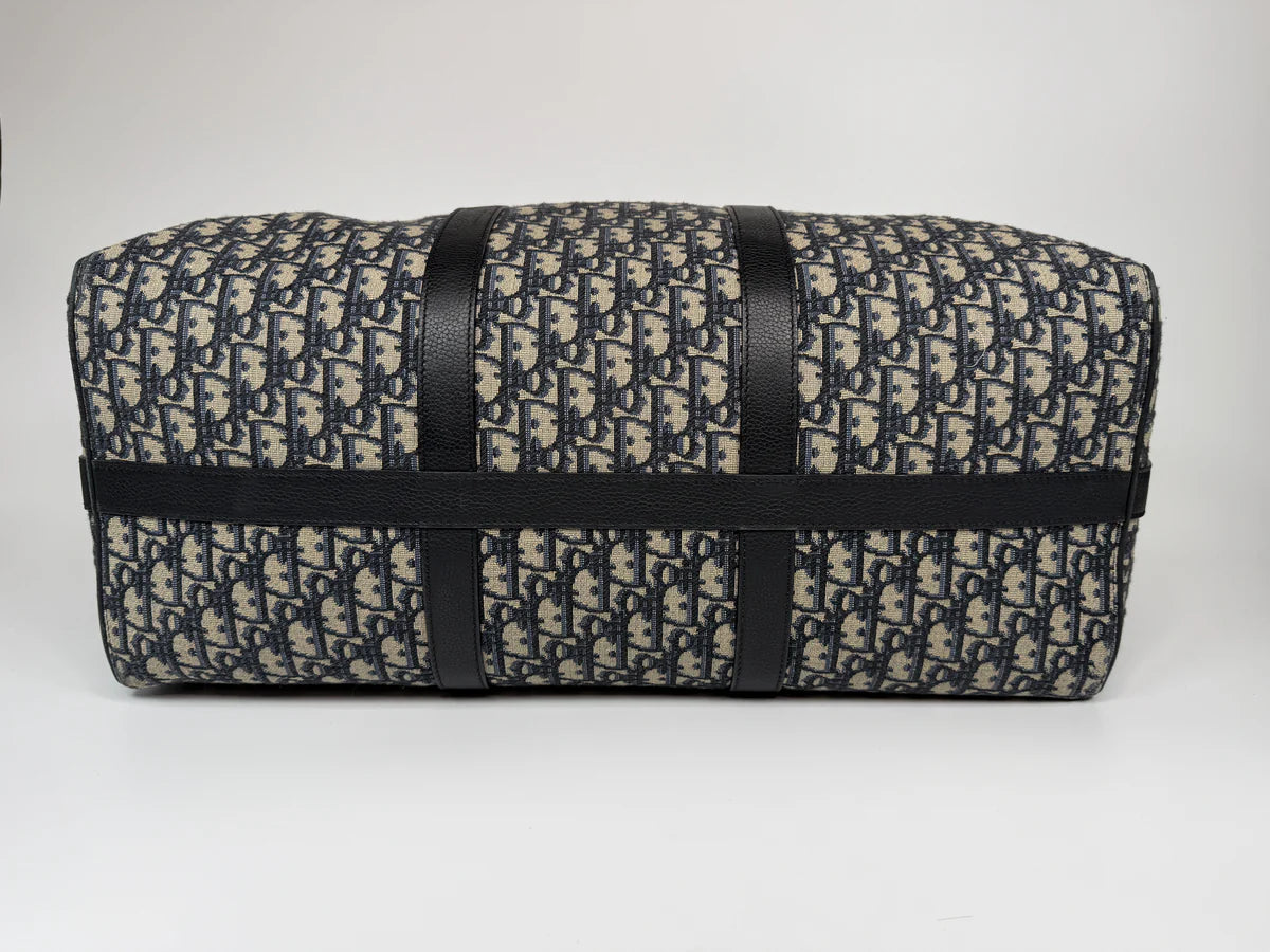 CHRISTIAN DIOR OBLIQUE CANVAS TRAVEL BAG WITH SILVER HARDWARE