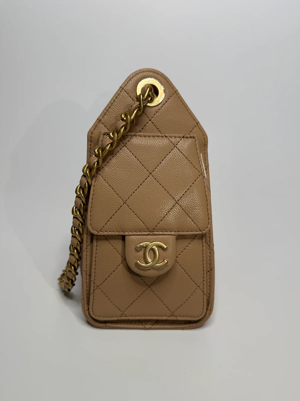 CHANEL 25 MICRO IN BEIGE CAVIAR LEATHER WITH GOLD HARDWARE