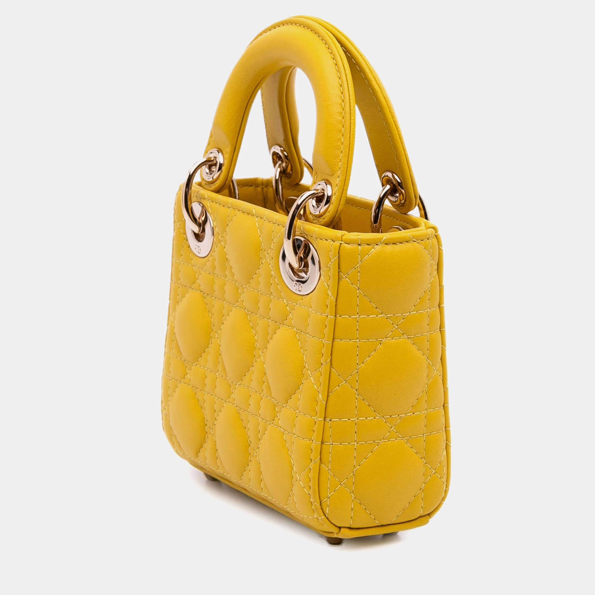 Dior Yellow Micro Lambskin Cannage Lady Dior