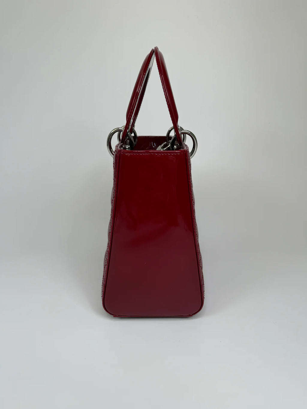 CHRISTIAN DIOR MEDIUM LADY DIOR IN PATENT RED LEATHER WITH SILVER HARDWARE