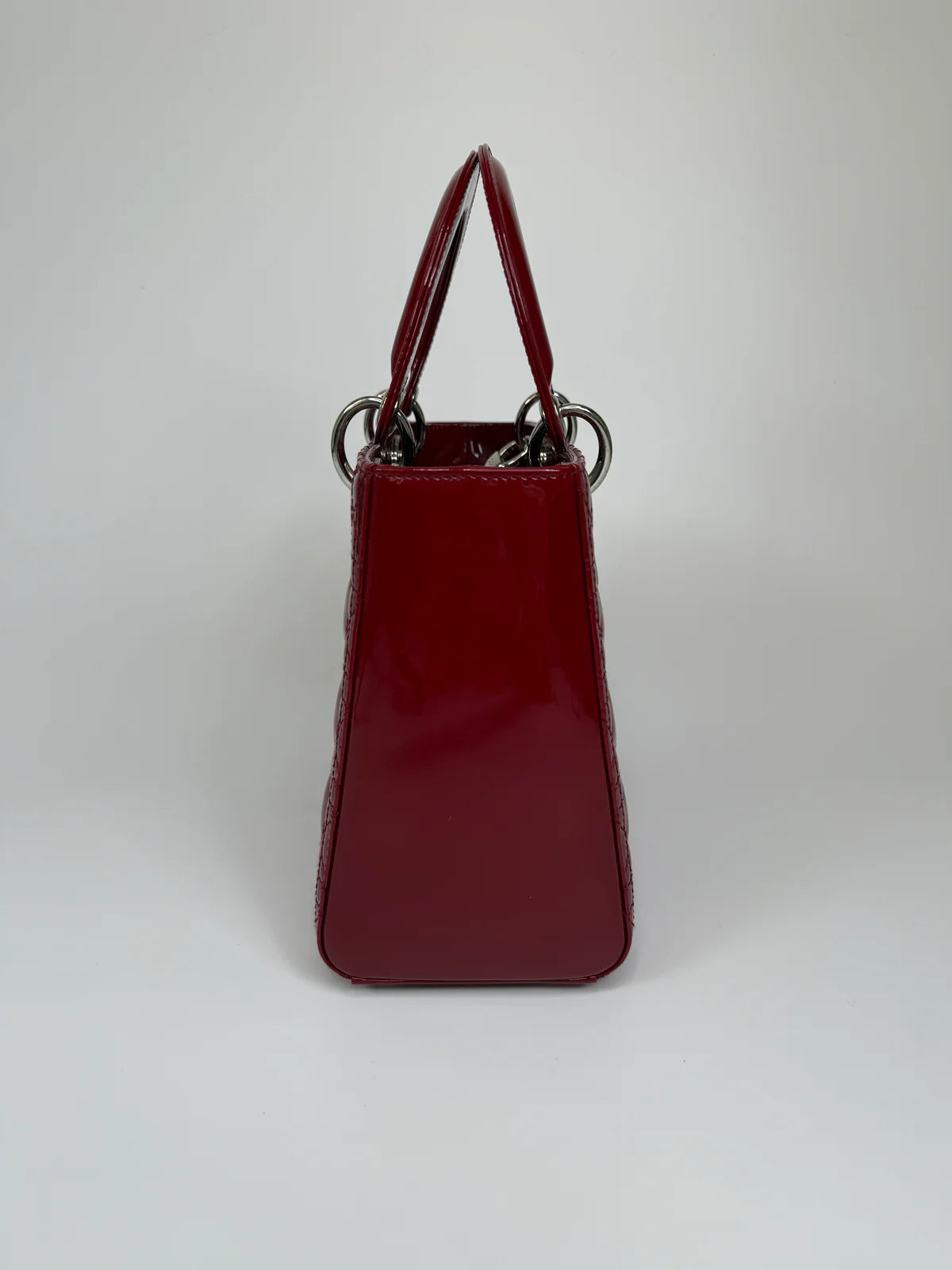 CHRISTIAN DIOR MEDIUM LADY DIOR IN PATENT RED LEATHER WITH SILVER HARDWARE