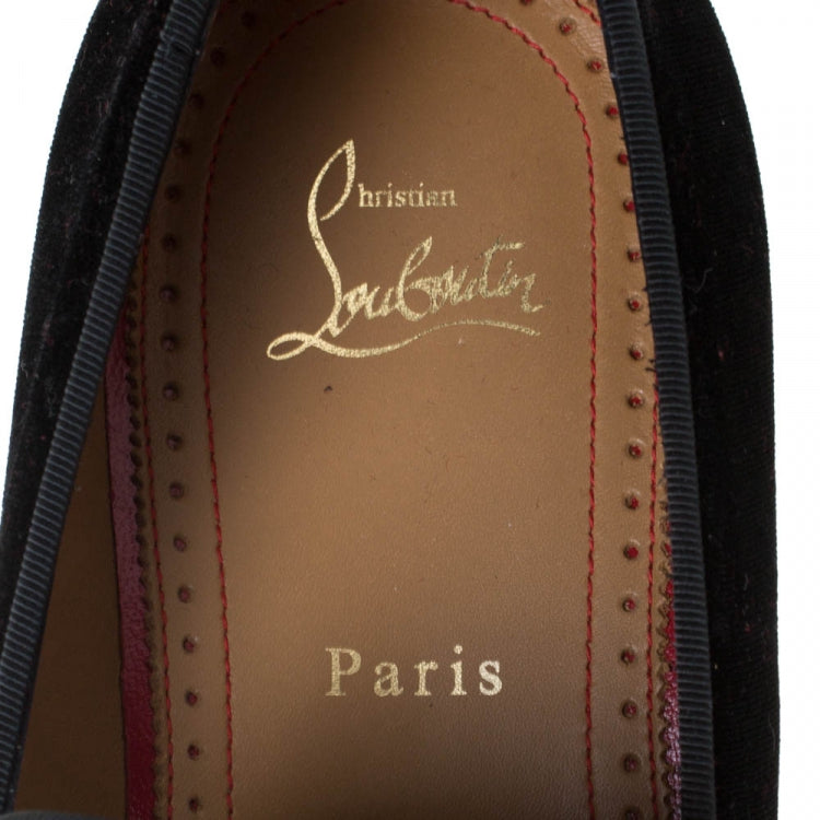 Christian Louboutin Black Velvet Rivalion Slip On Loafers Size 43