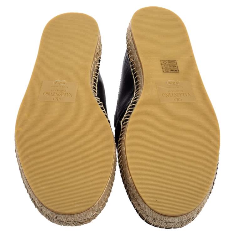 Valentino Black Leather VLTN Slip On Espadrille Flats Size EU 43.5