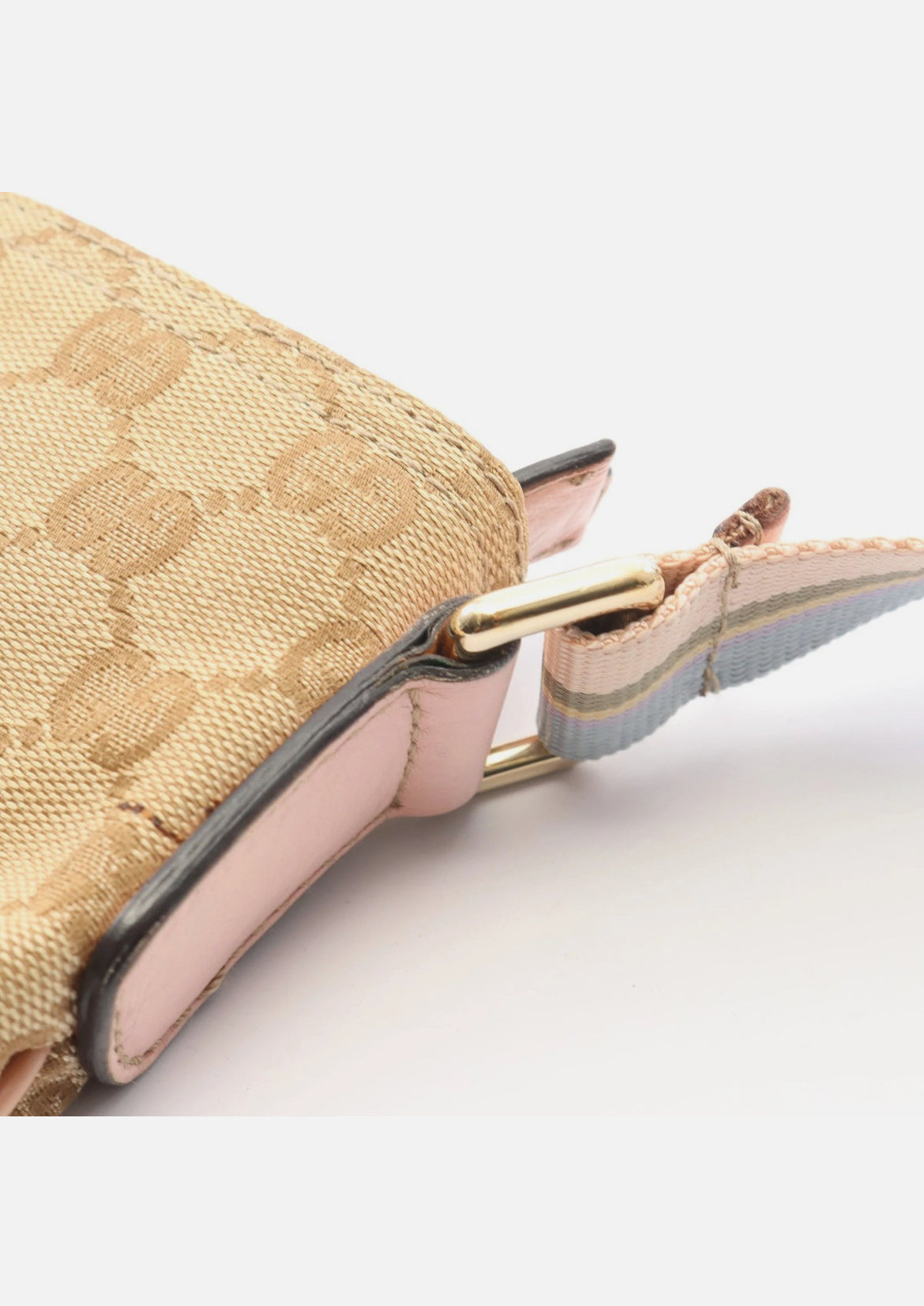 Gucci GG Canvas Leather Shoulder Bag Beige Pink