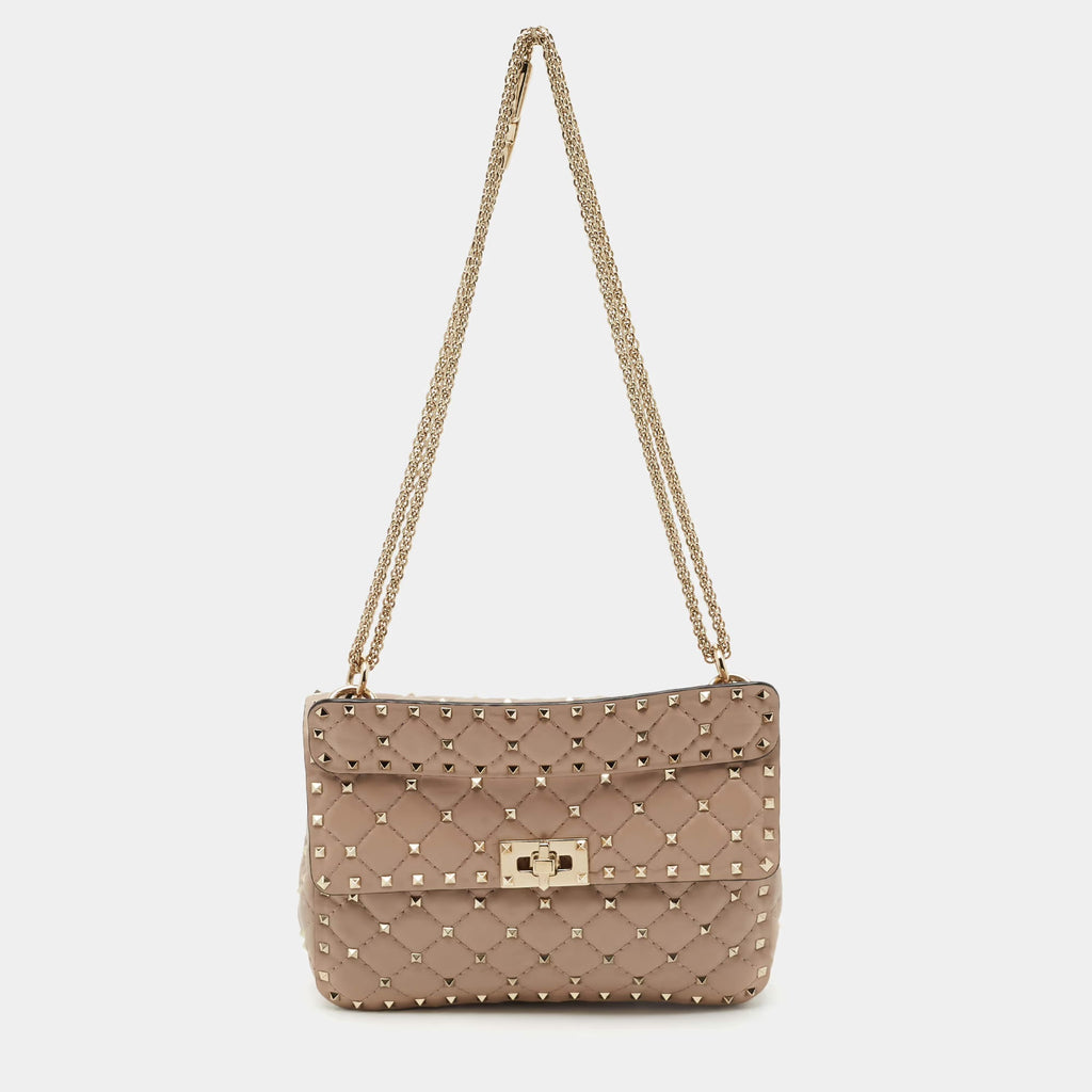 Valentino Rockstud Spike Medium Old Rose Leather Top Handle Bag