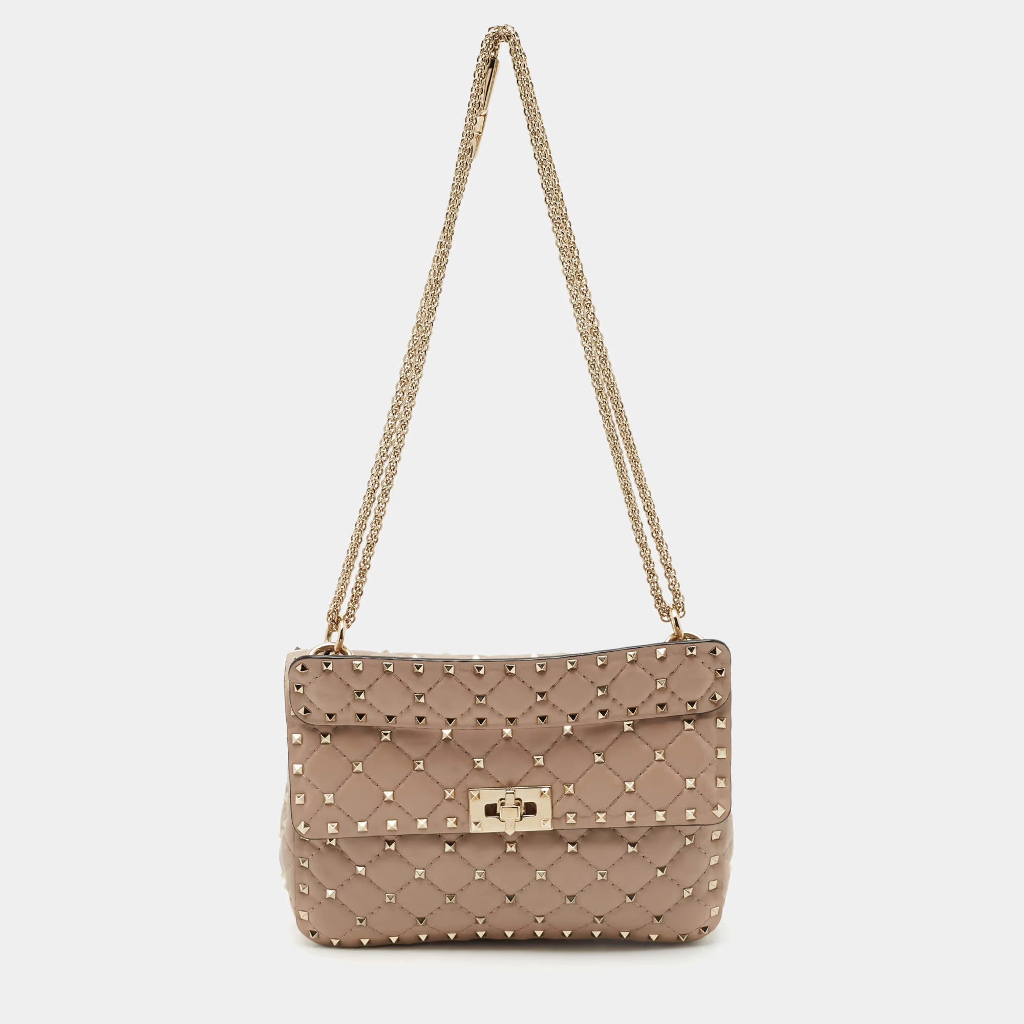 Valentino Rockstud Spike Medium Old Rose Leather Top Handle Bag