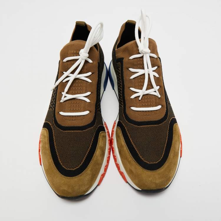 Hermes Olive Green Suede And Leather Addict Low Top Sneakers Size 45