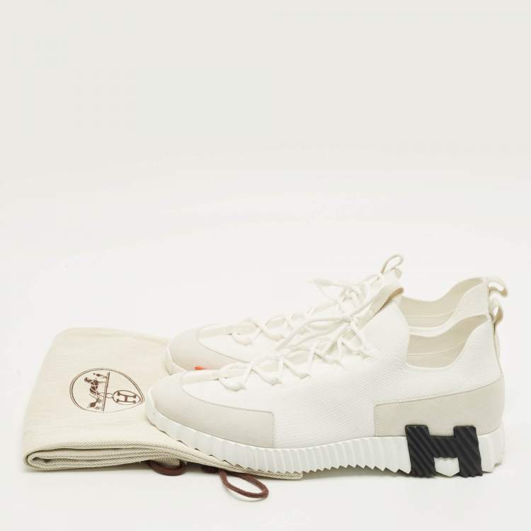 Hermes Lift Size 45 White Fabric and Suede Slip On Sneakers