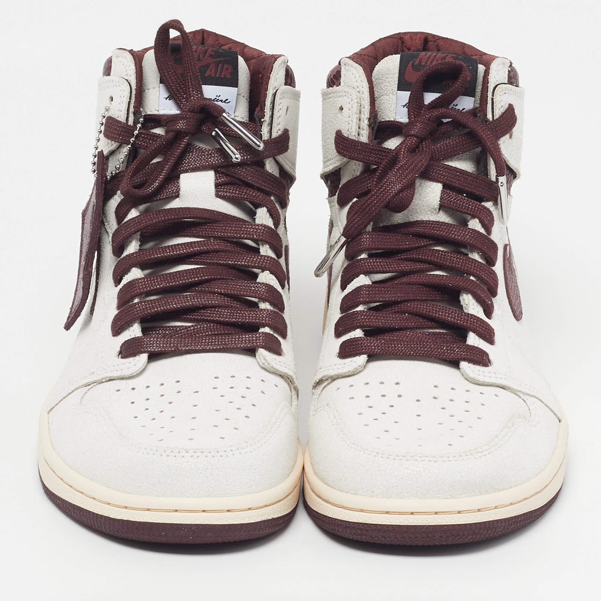 Air Jordans Jordan 1 Retro OG A Ma Maniére Size 44 White/Burgundy Cracked Leather High Top Sneakers