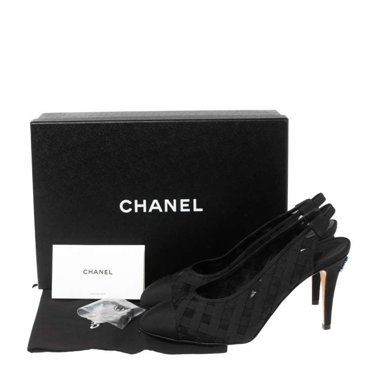 Chanel Black Mesh and Fabric Cap Toe Slingback Pumps Size 39