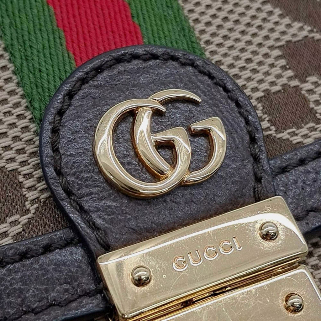 Gucci Ophidia Brown Jacquard, Leather Top Handle Bag
