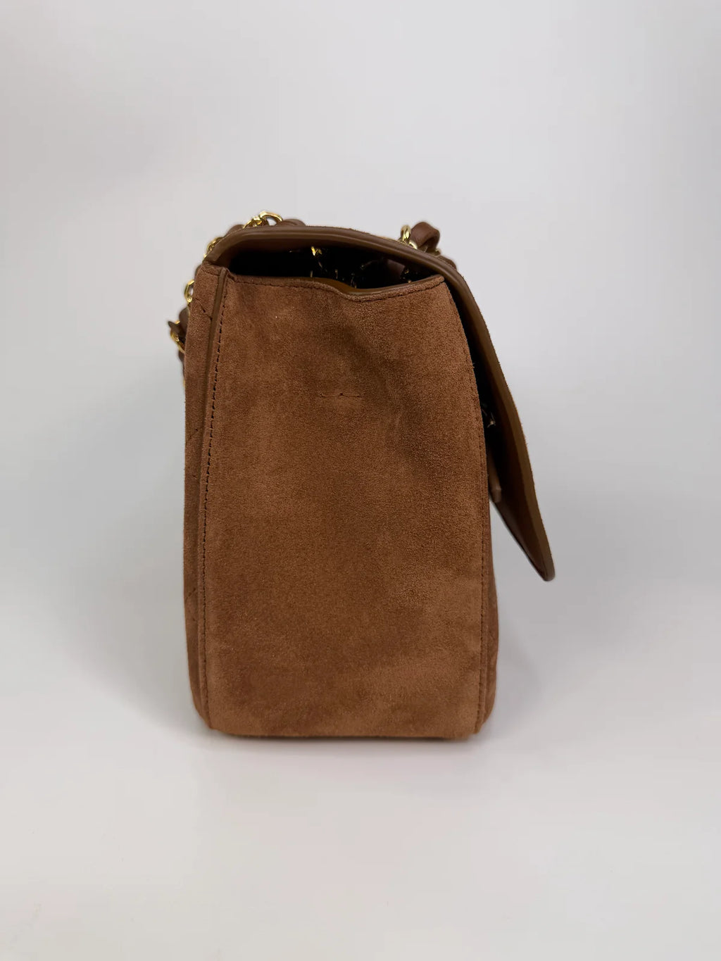 CHANEL MAXI FLAP IN TAN SUEDE WITH GOLD HARDWARE