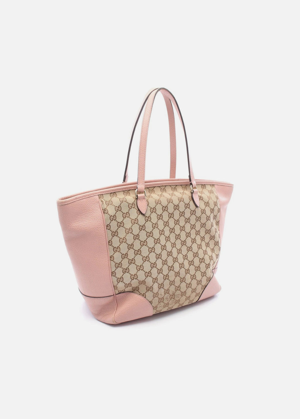 Gucci Canvas Leather Shoulder Tote Bag Beige Brown Pink