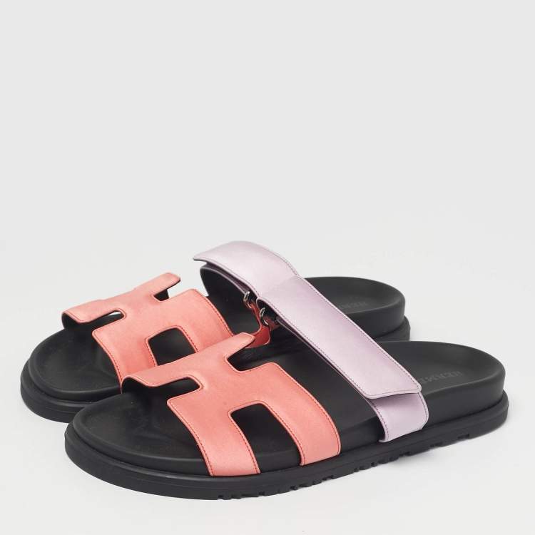 Hermès Pink/Purple Satin Chypre Flat Sandals Size 37.5